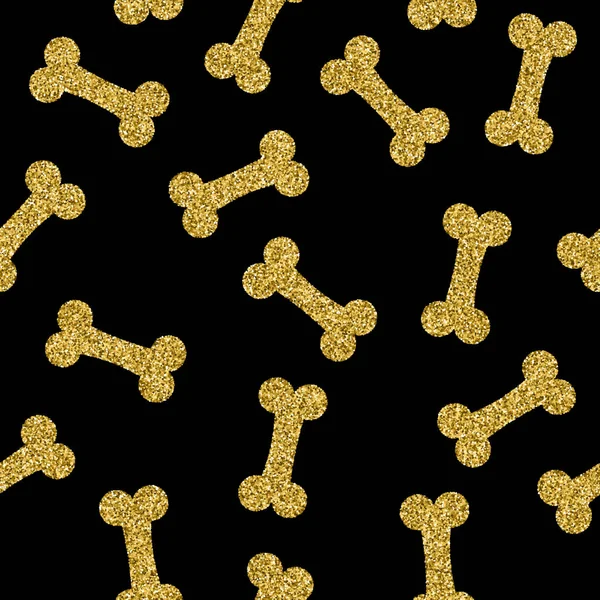 Gold Hundeknochen nahtloses Muster goldene Glitzerkunst — Stockvektor