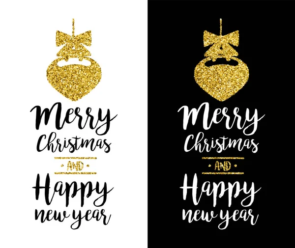Neşeli Noel altın glitter alıntı tebrik kartı — Stok Vektör