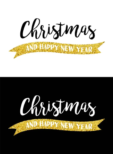 Altın glitter Merry Christmas alıntı tebrik kartı — Stok Vektör
