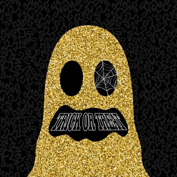 Gouden Halloween truc of behandelen ghost illustratie — Stockvector
