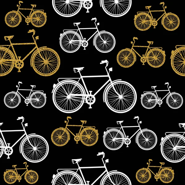 Oro brillo bicicleta símbolo patrón sin costuras — Archivo Imágenes Vectoriales