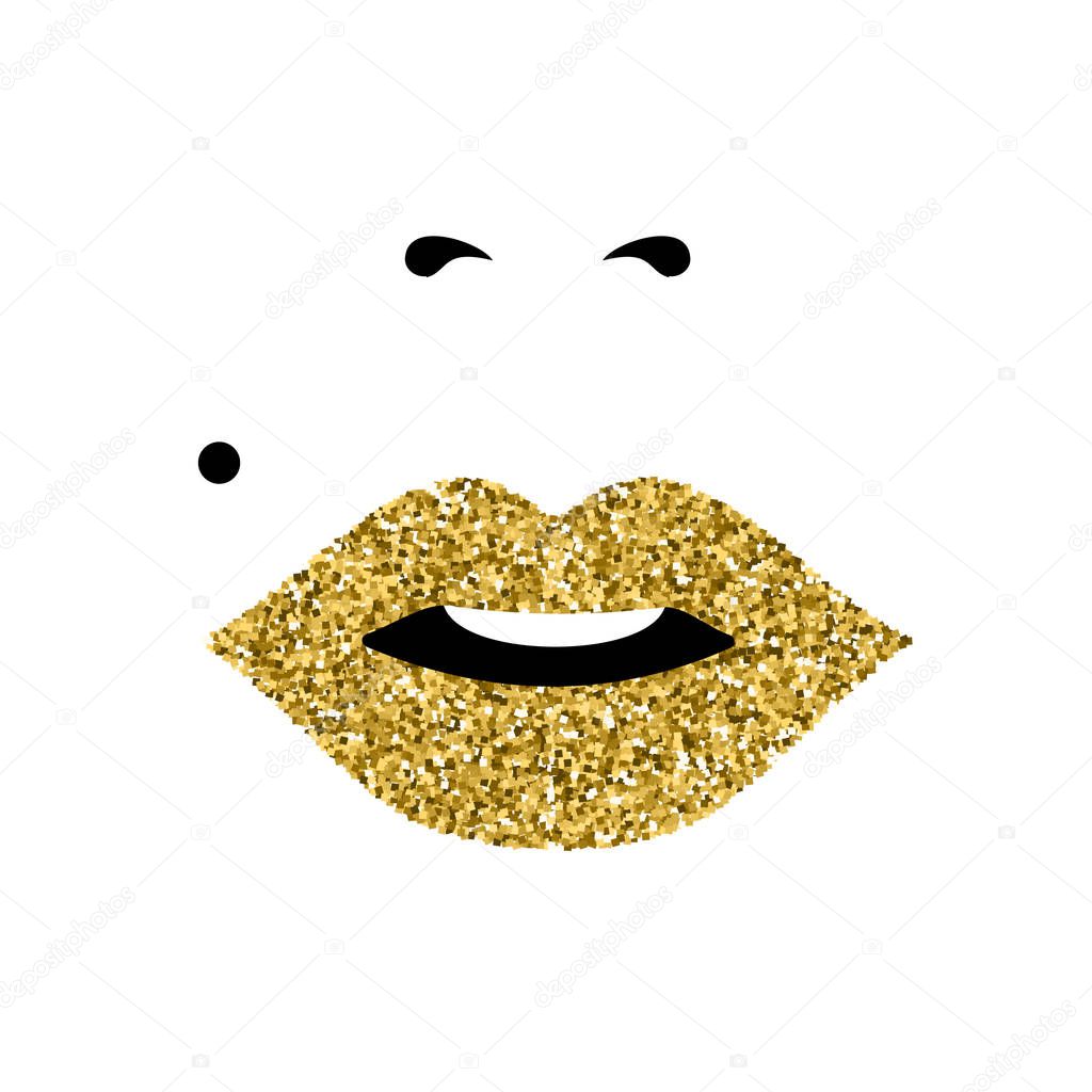 Girl face with gold lipstick, women's day concept