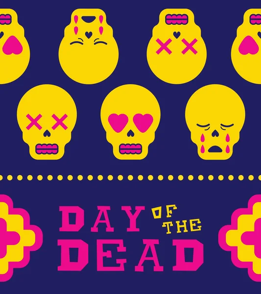 Día de la diversión muerta patrón de icono emoji cráneo de azúcar — Vector de stock