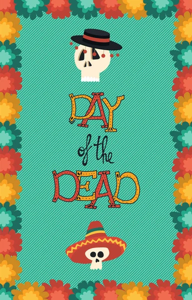 Día de la mano muerta dibujado mariachi cráneo cartel — Vector de stock