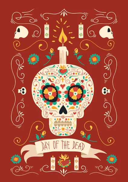 Dzień z martwej ręki rysowane meksykański cukru czaszki sztuki — Wektor stockowy