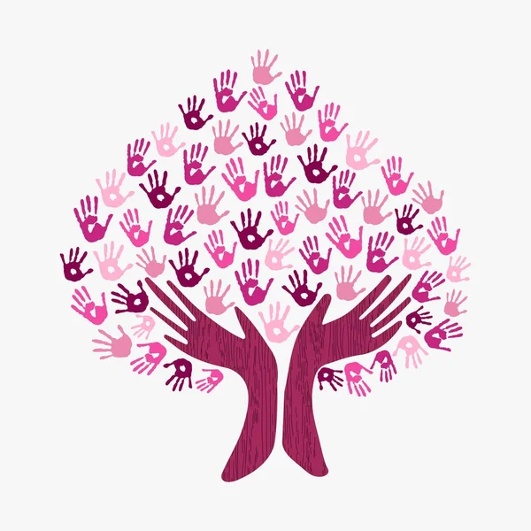 Borst kanker bewustzijn maand roze help hand boom — Stockvector