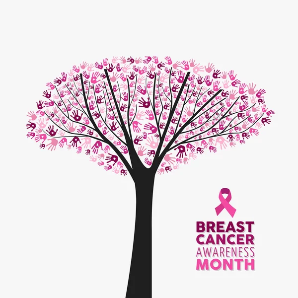 Breast cancer awareness månad Rosa bandet träd konst — Stock vektor