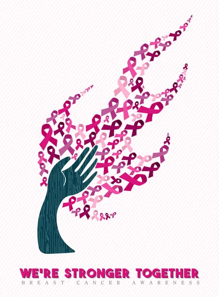 Conciencia cáncer de mama cinta rosa mano árbol arte — Vector de stock