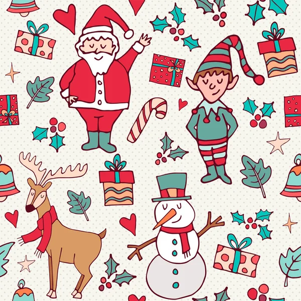 Leuke kerst winter santa doodle achtergrond — Stockvector