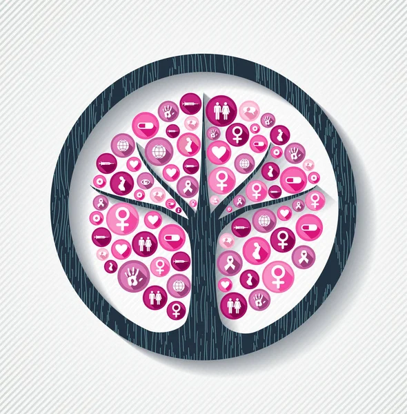 Consciência de câncer de mama rosa árvore ícone de saúde —  Vetores de Stock