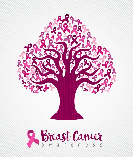 Breast cancer awareness month pink ribbon tree art — Stock Vector