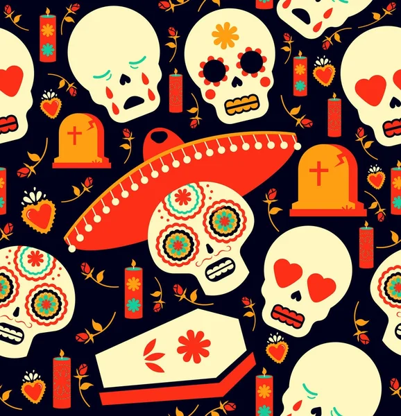 Día de los muertos mariachi cráneo emoji fondo — Vector de stock