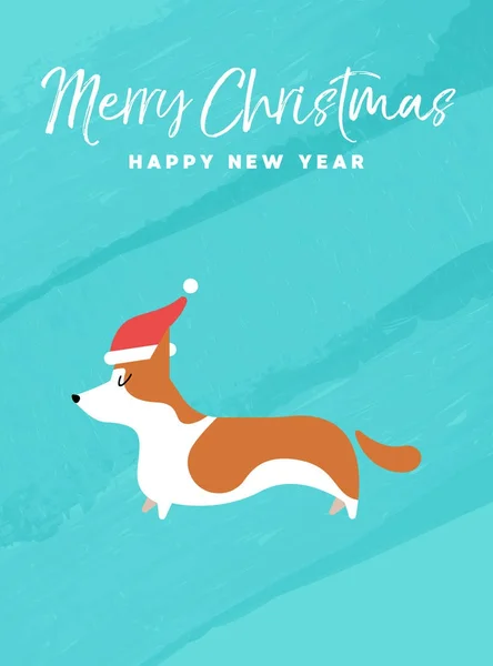 Natal e ano novo feriado Corgi cartão do cão — Vetor de Stock