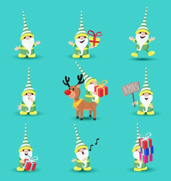 Christmas elf funny holiday cartoon set — Stock Vector