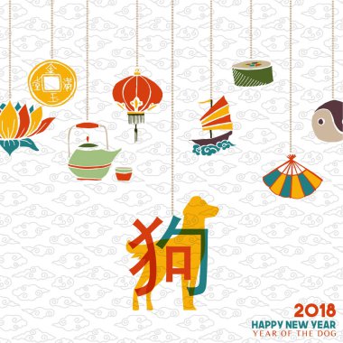 Çin yeni yılı 2018 köpek dekorasyon tebrik kartı