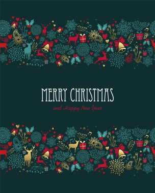 Noel ve yeni yıl geyik tebrik kartı desen