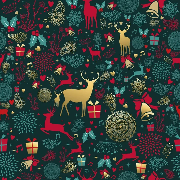 Noel altın geyik dekorasyon seamless modeli — Stok Vektör
