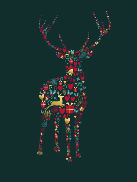Icone di decorazione in oro natalizio a forma di cervo — Vettoriale Stock