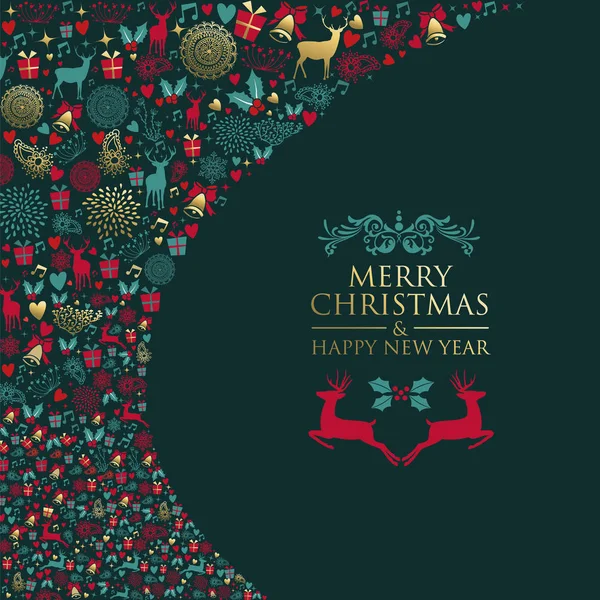 クリスマスと新年の金の鹿の飾りカード — ストックベクタ