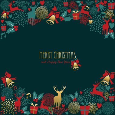 Noel ve yeni yıl altın geyik kart süsleme