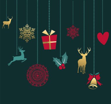 Neşeli Noel retro gold süsleme tebrik kartı