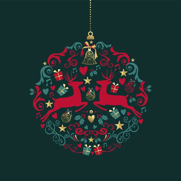 メリー クリスマス金鹿飾りグリーティング カード — ストックベクタ