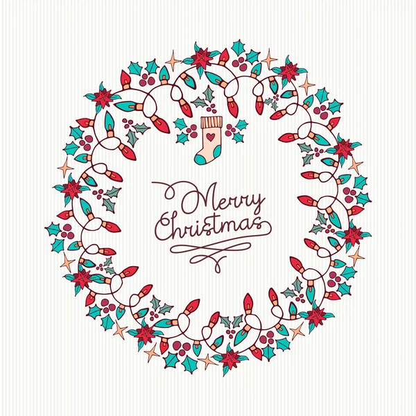 Merry Christmas hand getekend natuur krans kaart — Stockvector