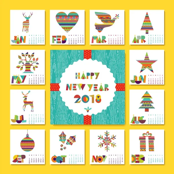 Año Nuevo 2018 plantilla de calendario de decoración navideña — Vector de stock