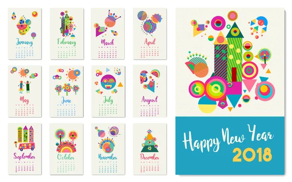 Año Nuevo 2018 feliz geométrico abstracto color arte calendario — Archivo Imágenes Vectoriales