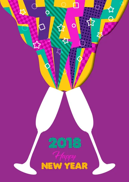Feliz Año Nuevo 2018 color retro fiesta brindis chapoteo — Archivo Imágenes Vectoriales