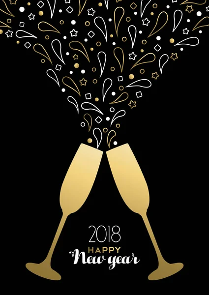 Frohes neues Jahr 2018 Gold Party Drink Toast-Karte — Stockvektor
