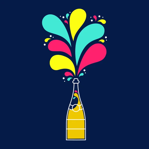 Colorful champagne party bottle splash design — Stock Vector
