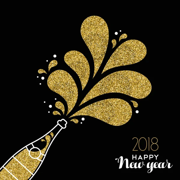 Новогодняя бутылка шампанского с золотыми блестками 2018 — стоковый вектор