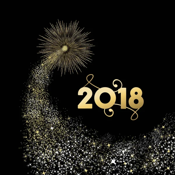 2018 ouro ano novo fogos de artifício cartão — Vetor de Stock