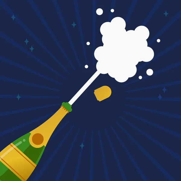 Champagne partido botella chapoteo explosión tarjeta — Vector de stock