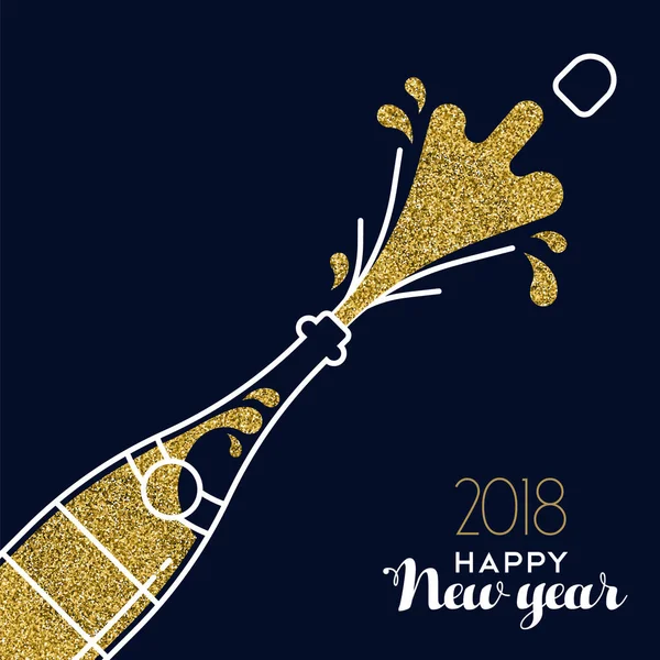 Año Nuevo 2018 botella de fiesta de champán brillo de oro — Archivo Imágenes Vectoriales