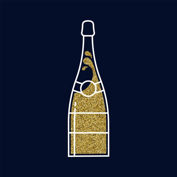 Gouden glitter champagne fles in lijn kunststijl — Stockvector