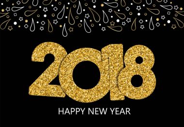 Mutlu yeni yıl 2018 altın glitter tebrik kartı