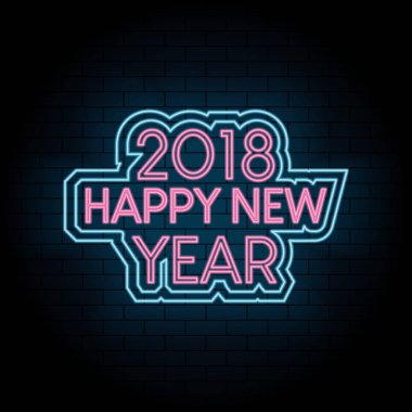 Mutlu yeni yıl 2018 neon ışık teklif tebrik kartı