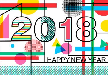 Mutlu yeni yıl 2018 geometrik renk tebrik kartı
