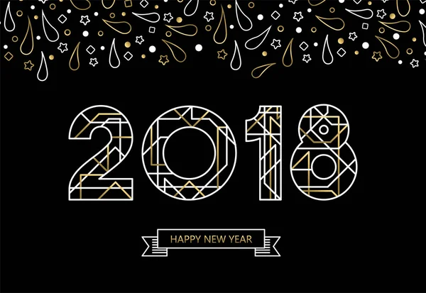 Mutlu yeni yıl 2018 altın satır sanat tipografi kartı — Stok Vektör