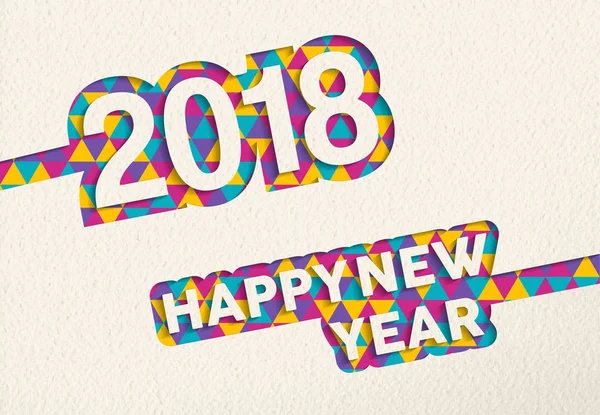 Feliz Año Nuevo 2018 tarjeta de número de corte de papel de color — Archivo Imágenes Vectoriales