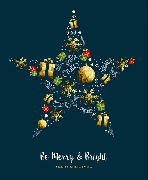 Neşeli Noel altın düşük Poli dekorasyon kartı — Stok Vektör