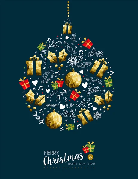 Navidad y año nuevo tarjeta de felicitación bauble oro — Vector de stock