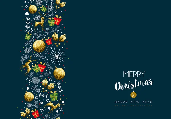 Noël et nouvelle année or carte à motif bas poly — Image vectorielle