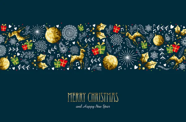 Noel ve yeni yıl altın düşük Poli desen kartı — Stok Vektör