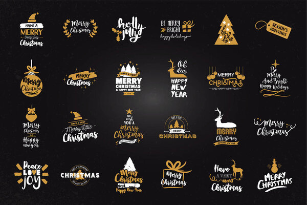 Christmas and new year gold typography quote set
