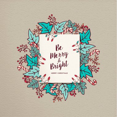 Neşeli Noel sevimli yaprak dekorasyon kartı şablonu