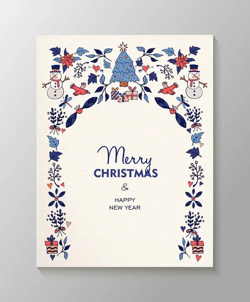 Navidad y año nuevo lindo garabato icono de la tarjeta — Vector de stock