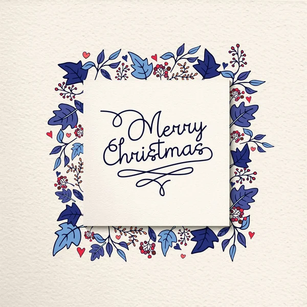 Buon Natale blu inverno foglia decorazione card — Vettoriale Stock